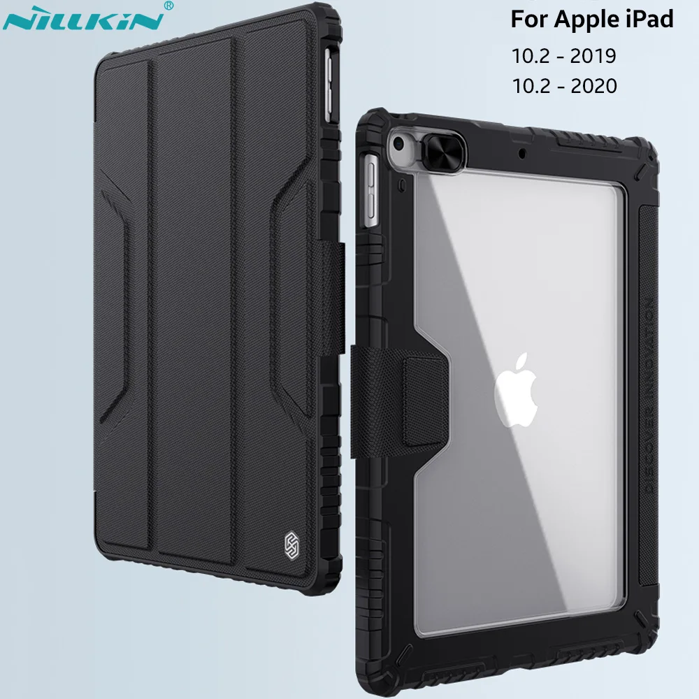 

For iPad 10.2 2020/iPad 10.2 2019 Case,Nillkin Lens Protective Case PU Frosted Leather Camshield Camera Protection Cover