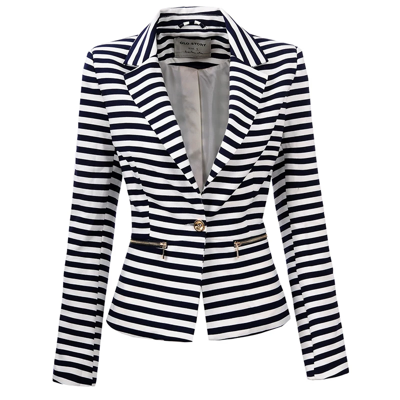 Женское облегающее пальто в полоску с длинным рукавом на одной пуговице для