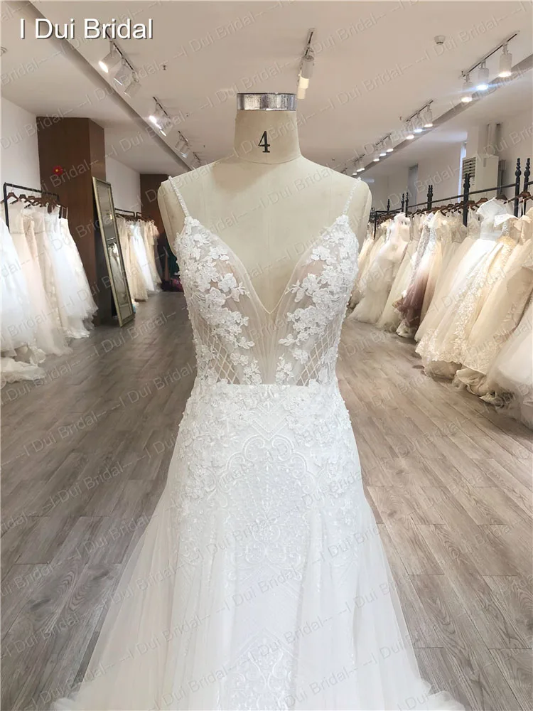 High Quality Boho Wedding Dress Spaghetti Strap Light Weight Low Back Bridal Gown Factory Custom Made