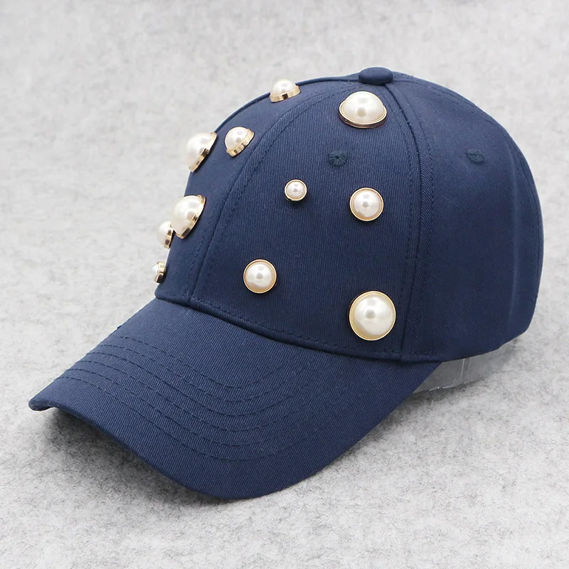 

Brand Women Pearl Cotton Baseball Cap For Ladies Spring Summer Men Black Hip Hop Breathable Sun Hat Washed Snapback Cap Gifts