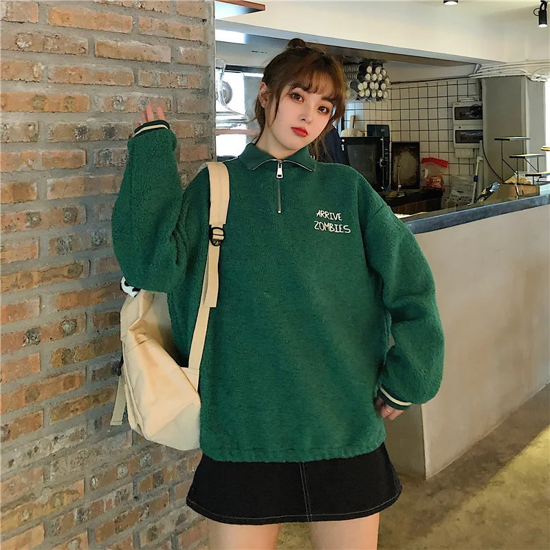 

Plus Size Imitation Lamb Wool Sweater Women's Hooded Winter Thickening