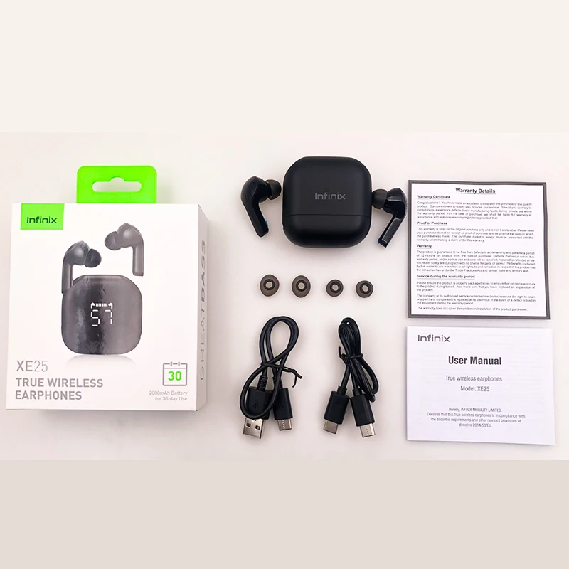 global version infinix xe25 tws true wireless bluetooth earphone 60ms low latency dual microphone calls 2000mah battery life free global shipping