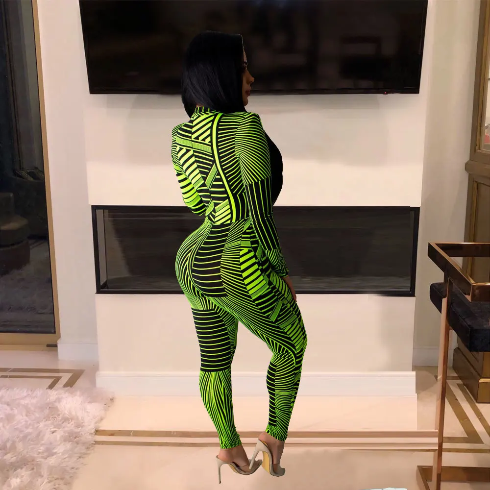 

Autumn Winter Women Jumpsuits Sexy Skinny Zipper Long Sleeve Bodycon Rompers Pants