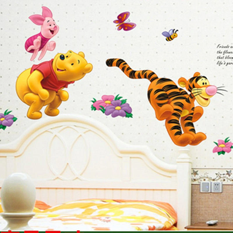 

Винни-Пух, наклейка на стену для детской комнаты, украшение для дома, «сделай сам», мультяшный медведь, тигр, свинья, животные, роспись, искусство