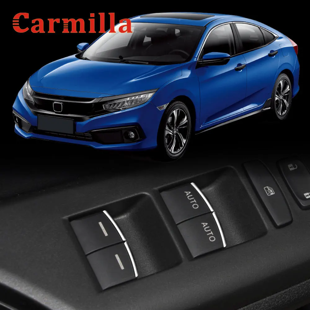 

Carmilla Car Interior Door Window Lift Switch Button Cover Trim Stickers for Honda Civic 10th 2016 - 2021 ABS Chrome Accessories