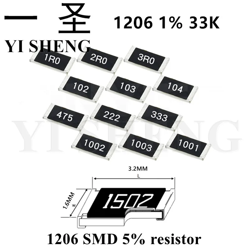 

100PCS 1206 SMD Resistor 1% 33K ohm chip resistor 0.25W 1/4W 333