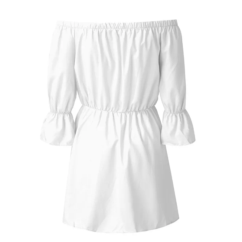 

Women Slash Neck Off Shoulder Dresses Summer Flare Sleeve Bandage Solid Sundress Loose Casual Sexy Beach Vestidos Robe Dress