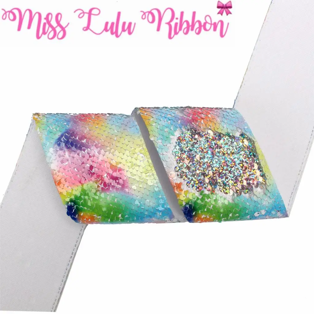 Лента для волос Двусторонняя с радужными блестками двусторонняя серебристая