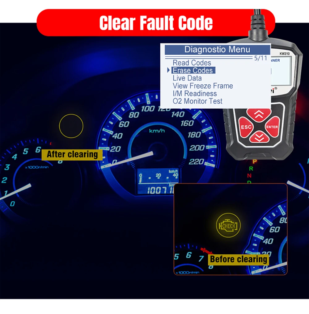 KONNWEI KW310 OBD2 EOBD2 двигателя читать и четкий коды неисправностей 12V OBDII Авто