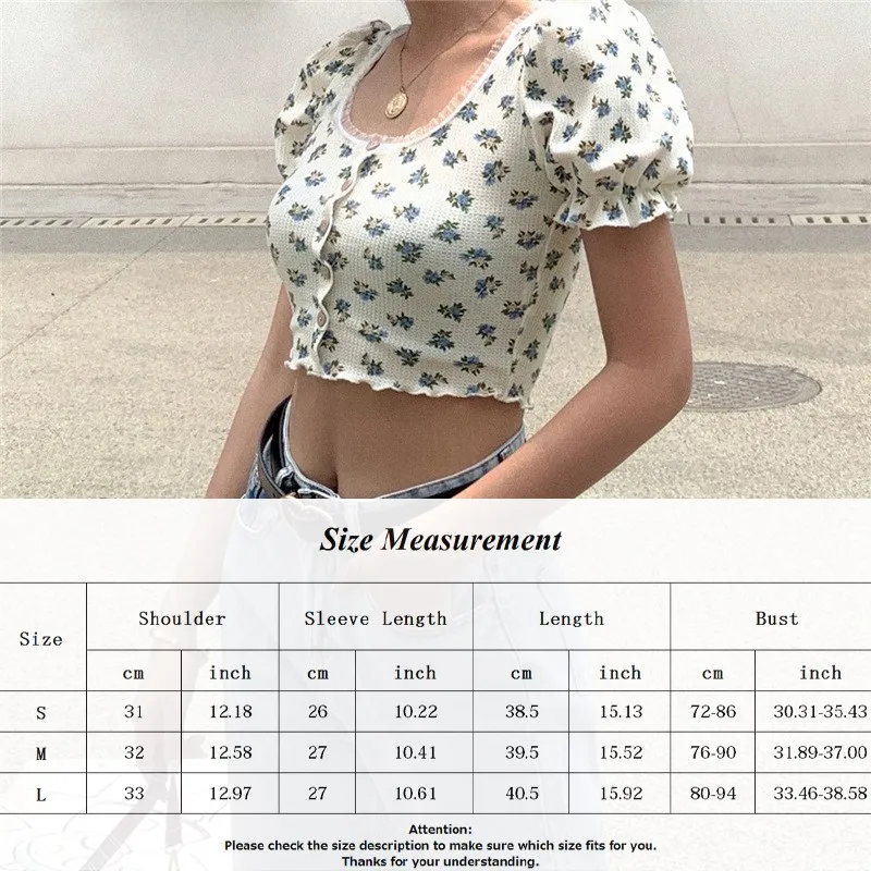 

Summer Tshirt Women Basic Lace Puff Sleeve T shirt Casual White Print Fashion Crop Top T Shirt Fashion Korean Tees