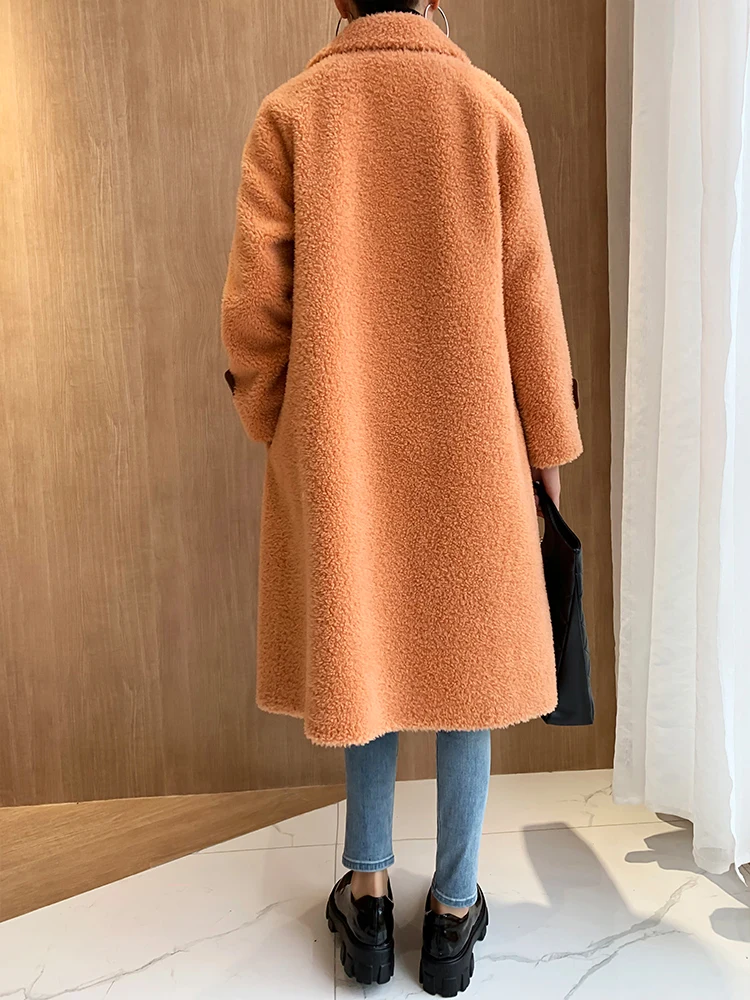 Bestellen Mantel Echtpelz Weiblichen Herbst Winter Kleidung 2020 Koreanische Vintage Lange Schafe Scheren Jacke Frauen 100% Wolle Tops Hiver 9277