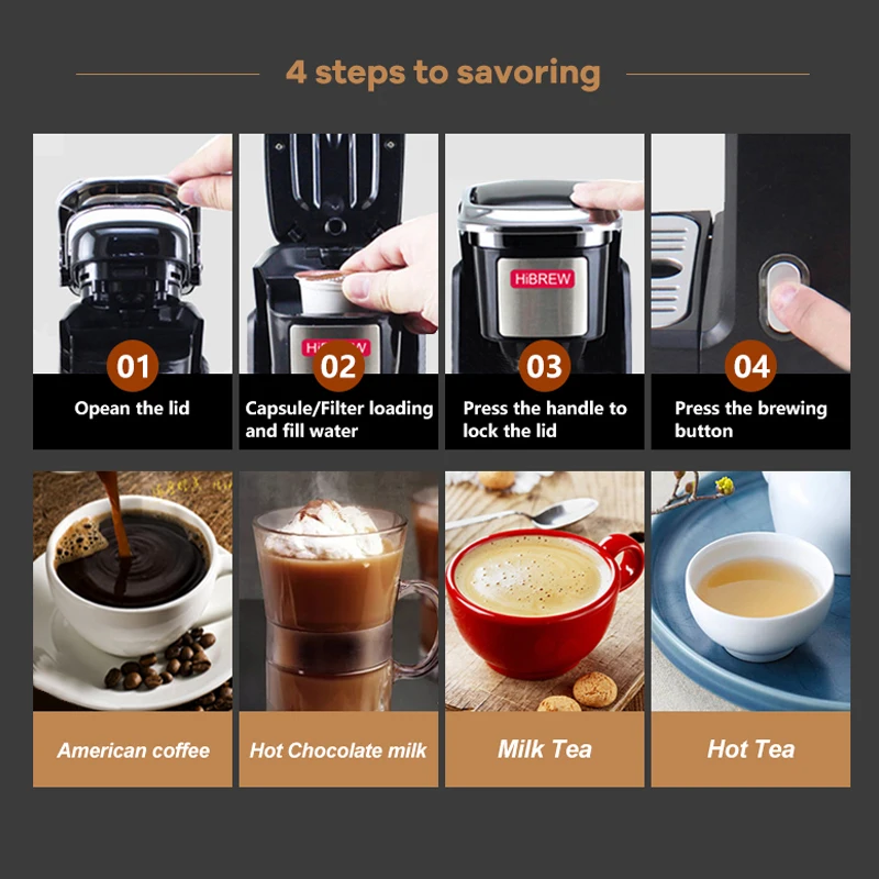 Кофемашина HiBREW с одной подачей кофеварка для K Cup Pod & Ground Coffee компактный размер