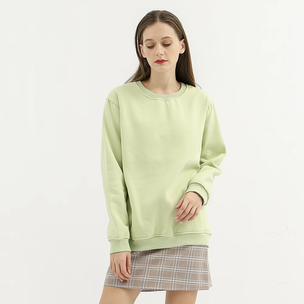 

Женские толстовки в Корейском стиле, однотонные женские толстовки с круглым вырезом, хлопковый пуловер с капюшоном и длинными рукавами, свободная уличная одежда