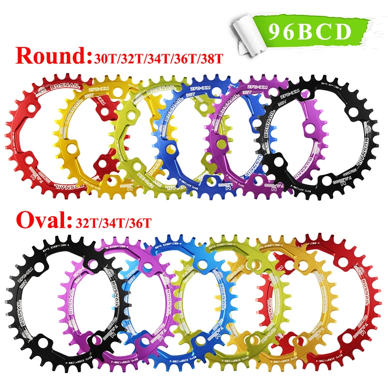 

BDSNAIL Aluminum Alloy Oval Round 30T 32T 34T 36T 38T 96BCD Chainwheel Road Bicycle for M7000 M8000 M9000