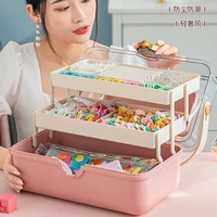 childrens hair accessories storage box large capacity transparent jewelry box with mirror hairpin rubber band organizer box