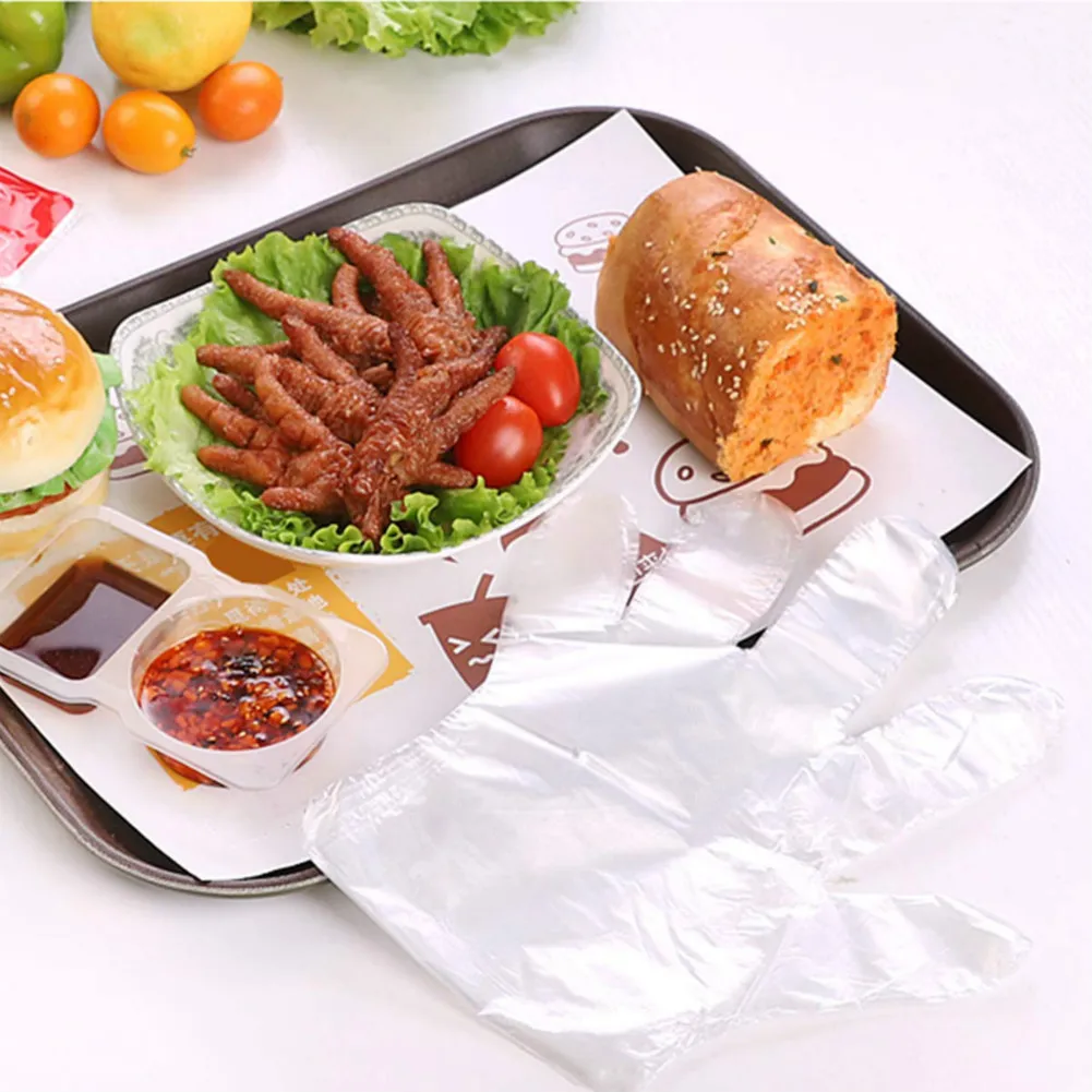 100 шт PE пластиковые одноразовые перчатки для приготовления пищи прозрачные