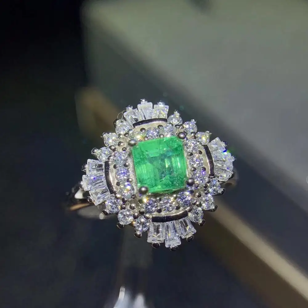 Женское и мужское кольцо из серебра 925 пробы с зеленым изумрудом|Кольца| |