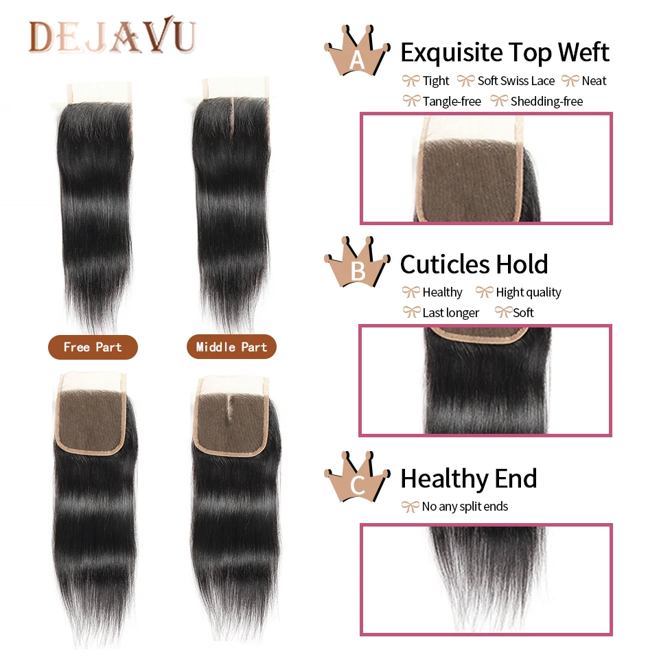 

DEJAVU Straight Hair Bundles With Closure Brazilian Human Hair 3 Bundles With 4*4 Lace Closure Remy Hair Bundles With Closure