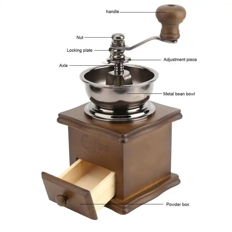 

Bean Grinder Portable Wooden Manual Coffee Grinder Retro Hand Crank Coffee Grinder for Travel for Home for Camping for Office