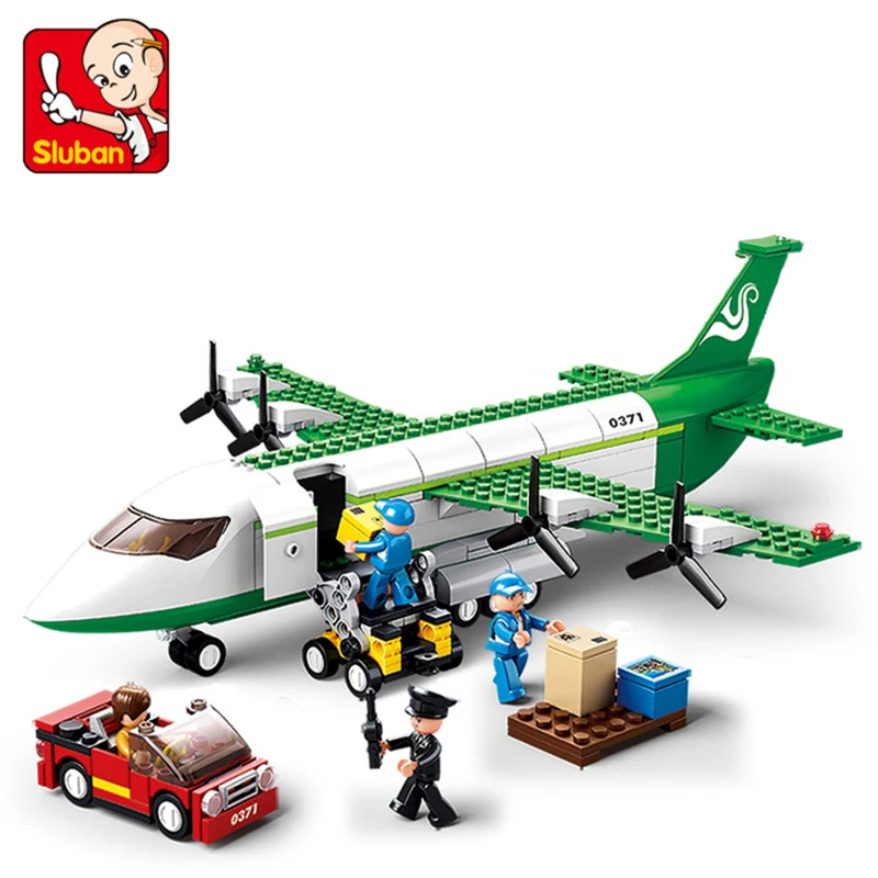 

SLUBAN City Aviation Cargo Plane Aircraft Airplane Airport MOC Figures Building Blocks Bricks Classic Model Toys For Kids Gift