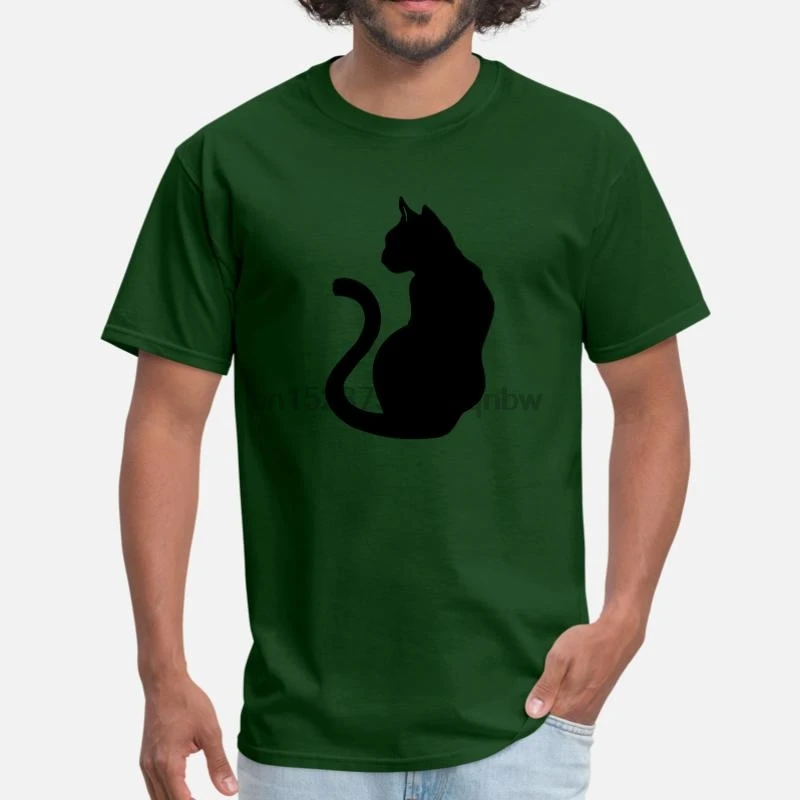 Knitted Black Cat T-Shirt Man 100% Cotton O Neck Cool Tee Shirt For Men Plus Size S-5xl Solid Color High Quality | Мужская одежда