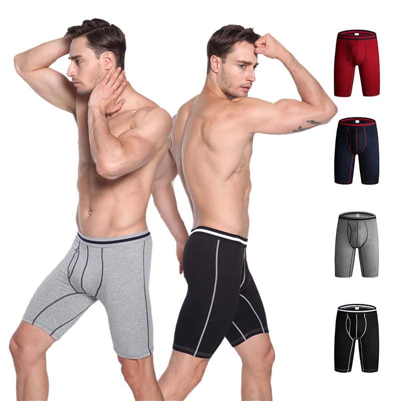 

4 Pack Men's Long Leg Boxer Underwear Cotton Man Underpants Male Boxershorts Breathable Fly Open Front Pouch Panties Norcotton