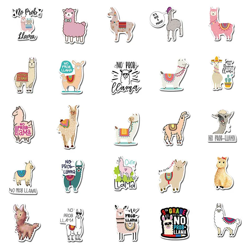 Cartonn-Pegatinas de animales de Llama de Alpaca para ordenador port&aacute;til, calcoman&iacute;as de animales para equipaje de motocicleta, monopat&iacute;n, juguetes, diario, 10/30/50 Uds.-4