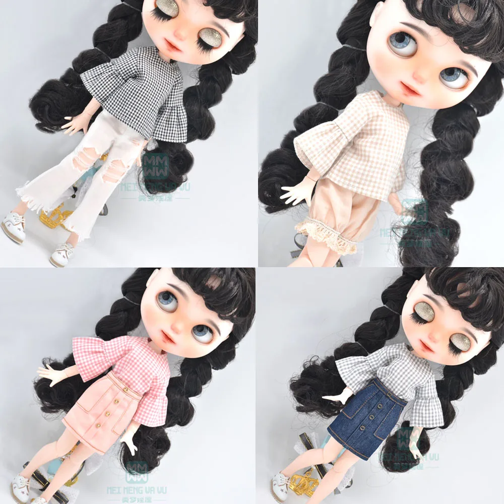 Одежда для куклы Blyth 1 шт. модная клетчатая рубашка комбинезоны рваные джинсы Azone