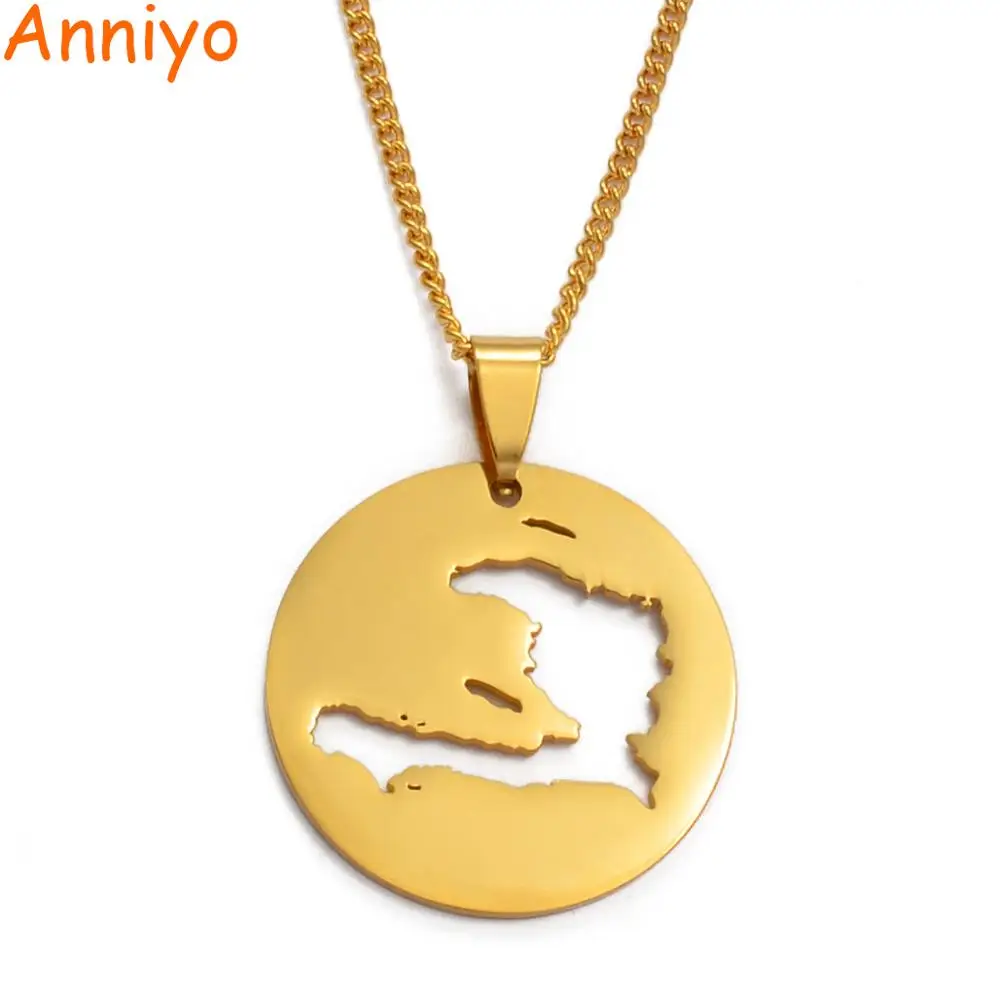 Anniyo Haiti карта ожерелья с подвесками для женщин/девочек, Ayiti золотого цвета ювелирные изделия подарки карта Haiti украшения#012621