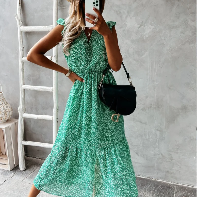 

Sepduvon Summer Floral Print Women Boho Dresses V-Neck Sleeveless Casual Maxi Dress for Ladies Elegant Holiday 2021 New Vestidos