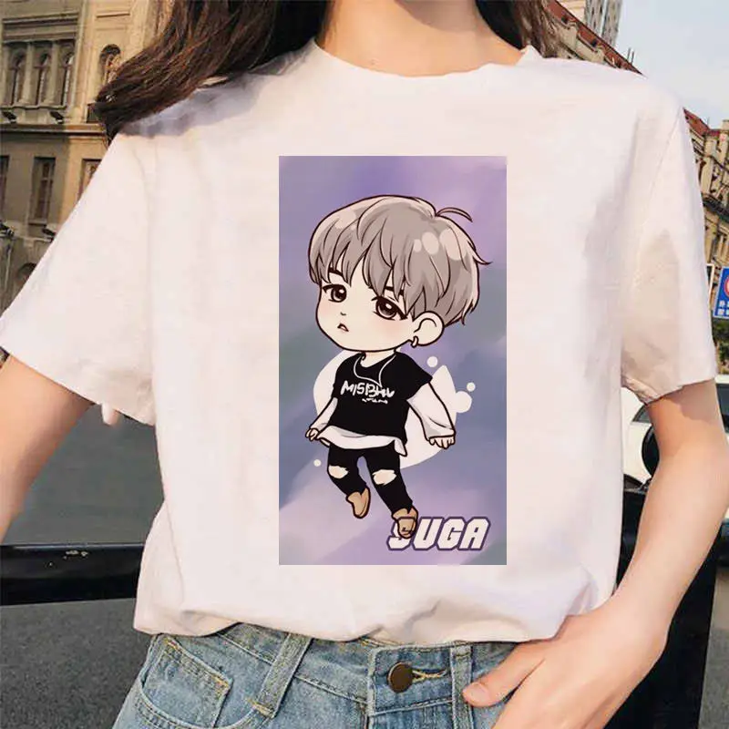 2020 размера плюс с принтом Bangtan Boys футболка для женщин в Корейском стиле Стиль