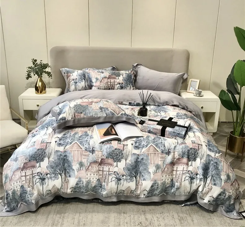 barato 1000tc Algodão De Seda Egípcia Conjunto Cama Luxo Conjunto Folha Plana Bordado Capa Edredão Rainha Rei Tamanho