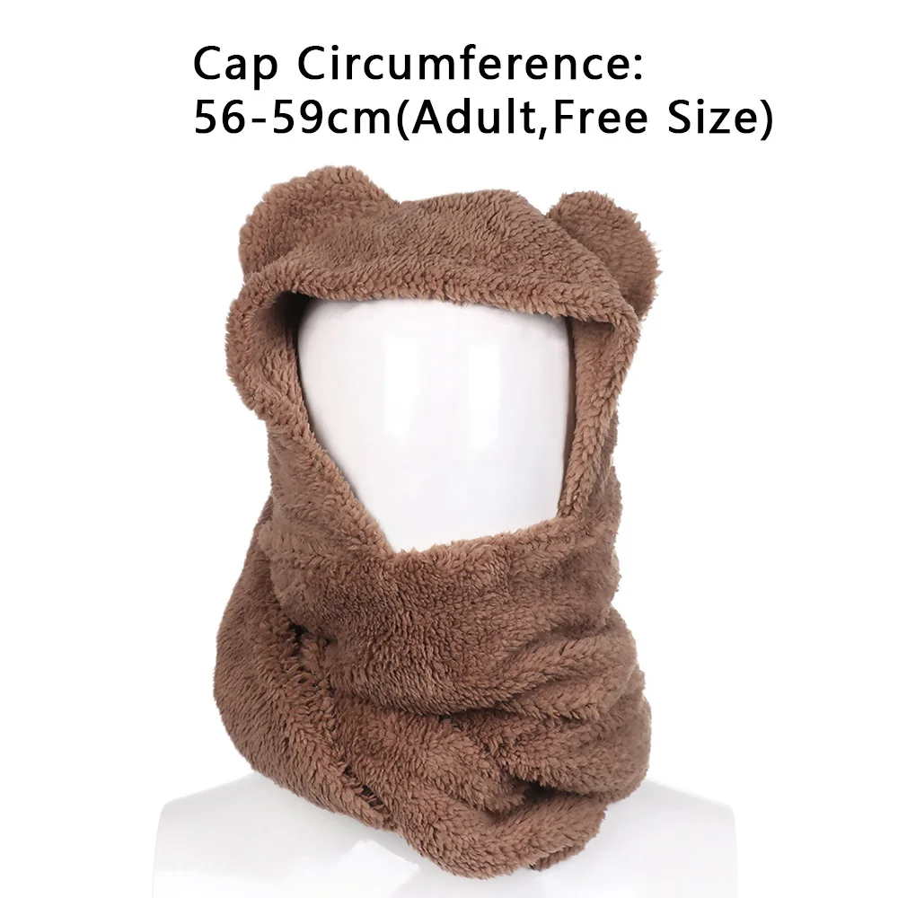 

Winter Women Novelty Caps Warm Cute Bear Ear Hat Casual Plush Hat Scarf Gloves Set Casual Solid Fleece Women Caps