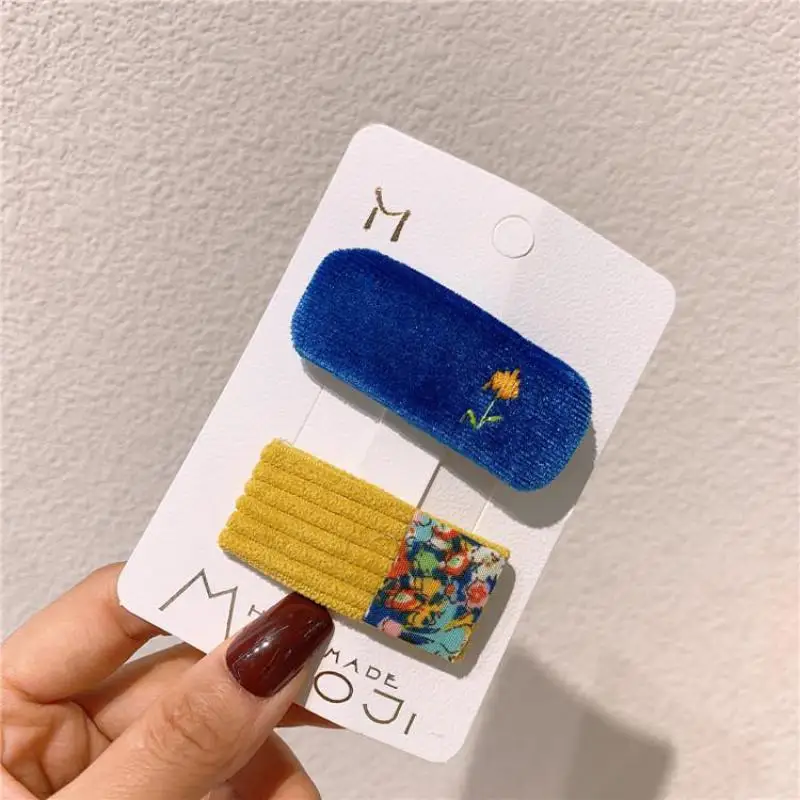Horquillas bonitas de terciopelo para el pelo para ni&ntilde;a, accesorios para el cabello para beb&eacute;, pasadores de agarre para el pelo con bordado Floral, horquilla princesa peque&ntilde;a-4