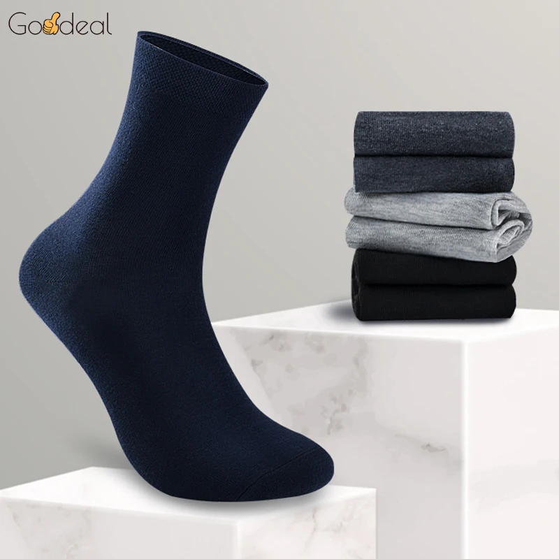 

3/4 Pairs Goodeal Standard Thickness Men's Business Socks Solid Color Pure Cotton Soft Breathable High Quality Plus Size EU39-47