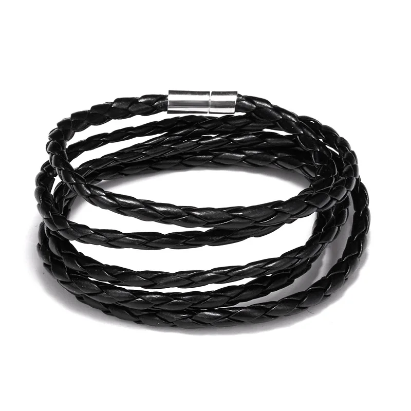 black Rinhoo панк 96 см длинные кожаные браслеты для мужчин классический черный цветной многослойный Плетеный мужской браслет ювелирные изделия подарок - Окраска металла: black