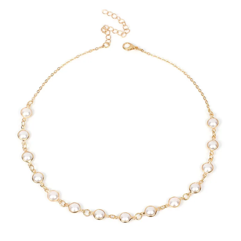 

Cross border new accessories Korean version simple pearl choker chain creative fashion metal chain clavicle Necklace