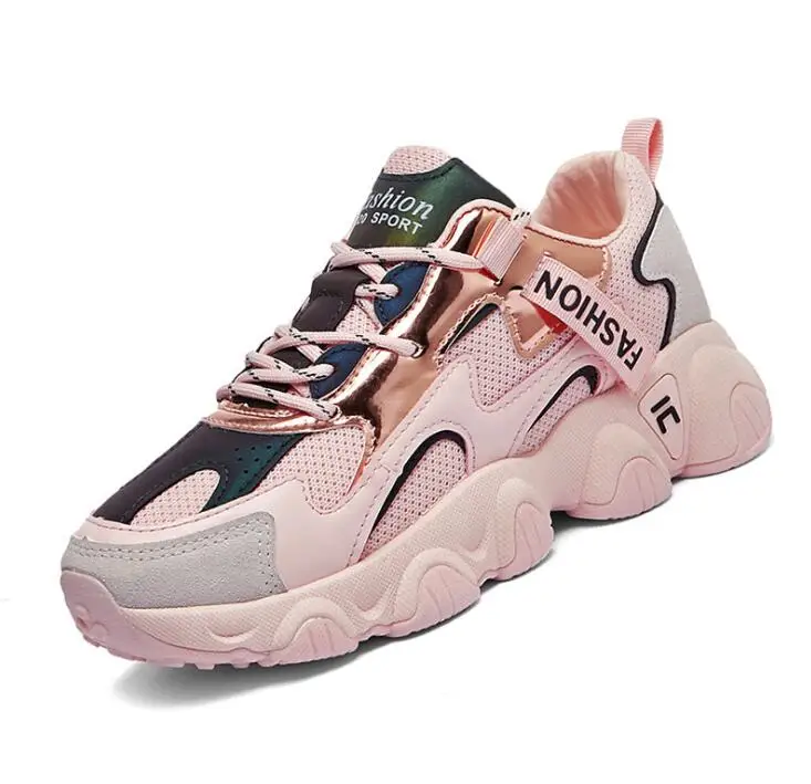 

Fashion Platform Sneakers PU+Mesh Wedge Chunky Sneakers Casual Shoes Woman Sneakers 2021 Spring/Autumn Zapatillas Mujer FL7005