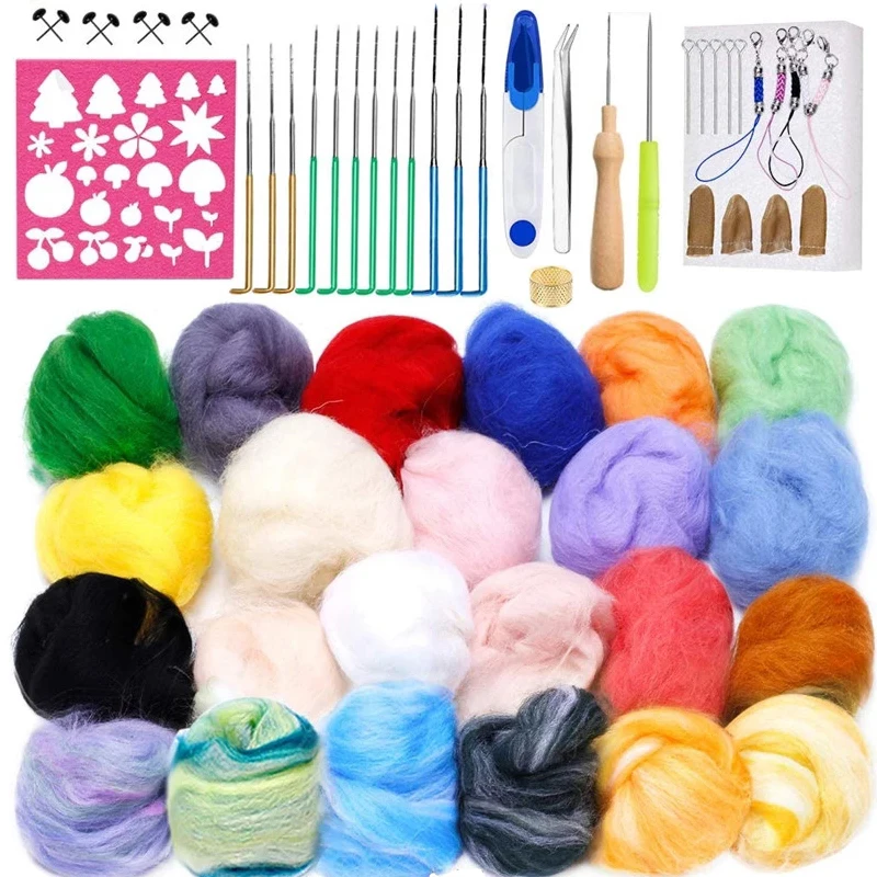 

Nonvor 24 Colors Wool Felting Needle Kit Foam Mat Arts Fibre Yarn Fabric Roving DIY Spinning Sewing Mold Needlework Accessories