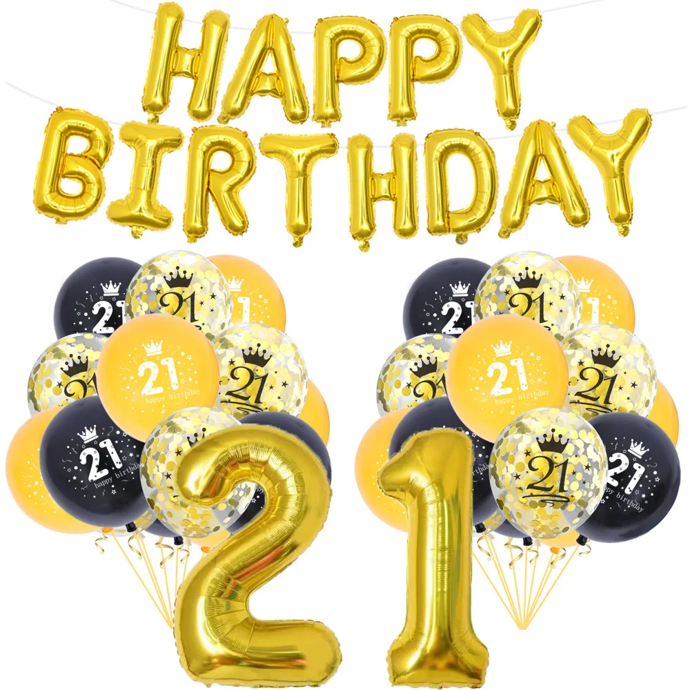 

Aluminum Foil Happy Birthday 36inch Numbers Balloons Set 18-60 Years Old Multi Color 12inch Latex Confetti Ballon Party Supplier