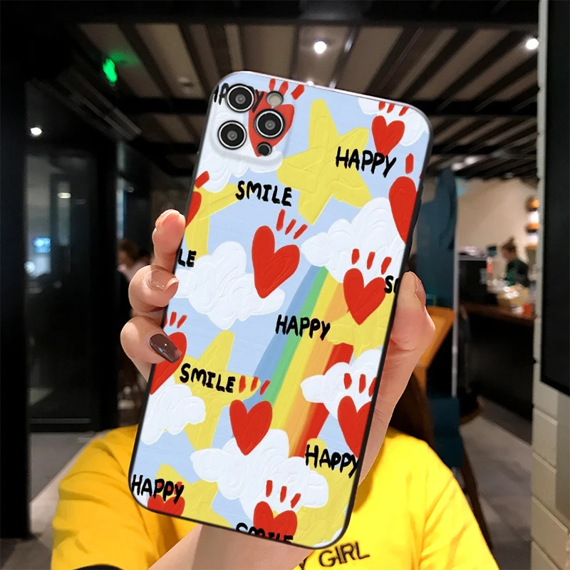 

For iPhone Smile Happy Rainbow Print Soft Matt Apple Case 6 7 8 11 12 Plus Pro X XR MAX 2021 Cover