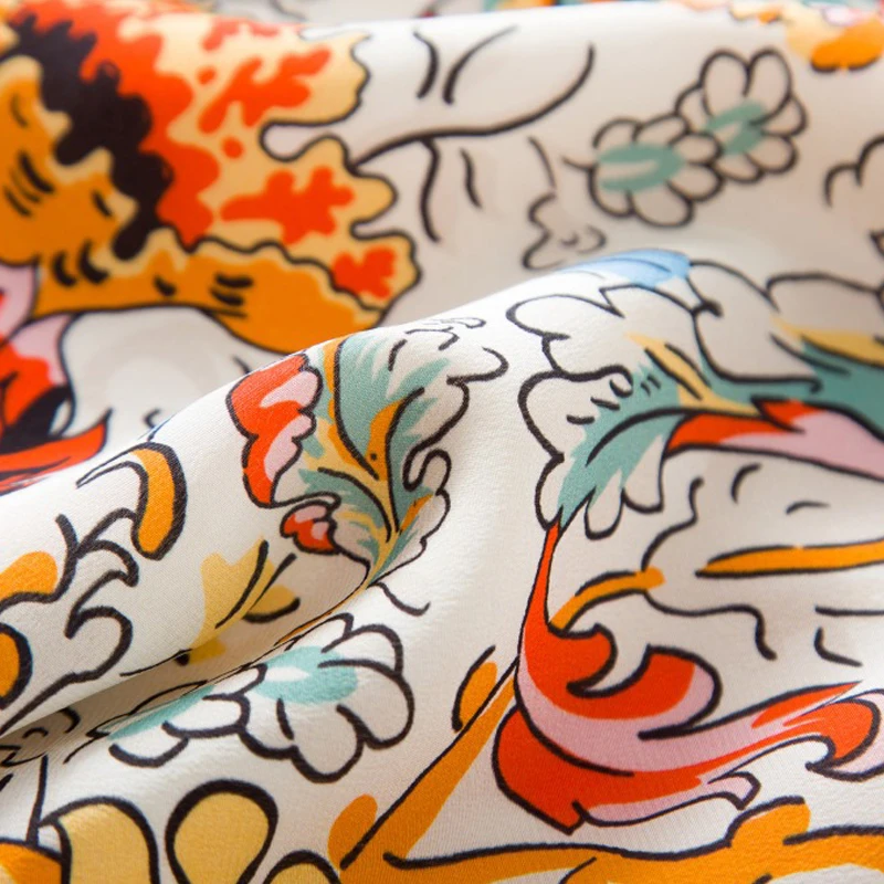 

AELESEEN Runway Fashion Silk Blouse Women's Long Sleeve Flower Print Patchwork Party Office Sping Summer Blouse