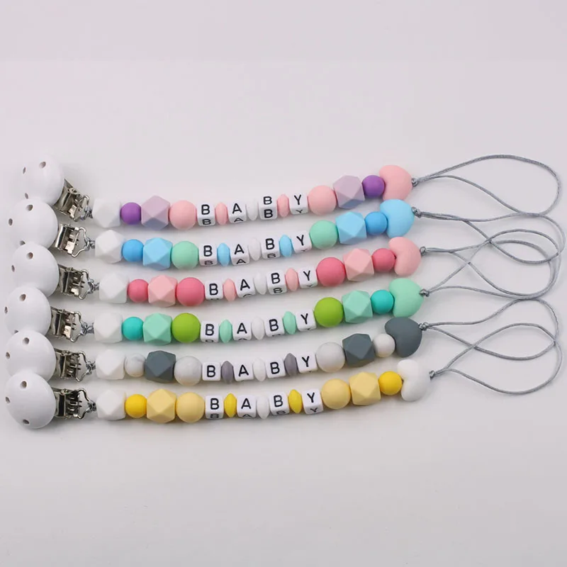 Персонализированная силиконовая цепочка для соски ручной работы с именем
