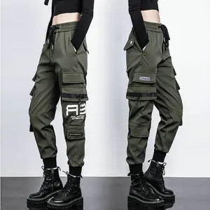 Big Pockets Cargo Pants Women Elastic High Waist Loose Streetwear Pant Baggy Tactical Trouser Hip Ho in USA (United States)