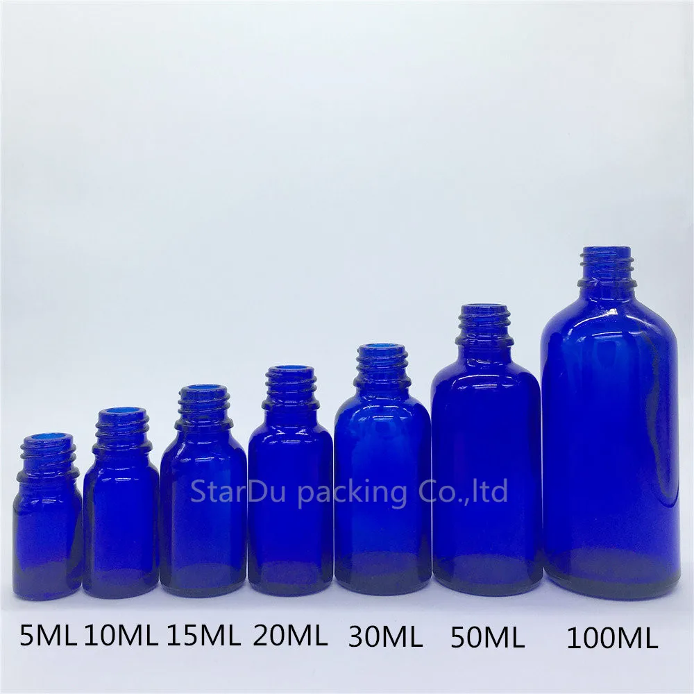 

5ml 10ml 15ml 20ml 30ML 50ml 100ml blue Glass Bottle for Essential Oil with black screw cap Perfume bottles