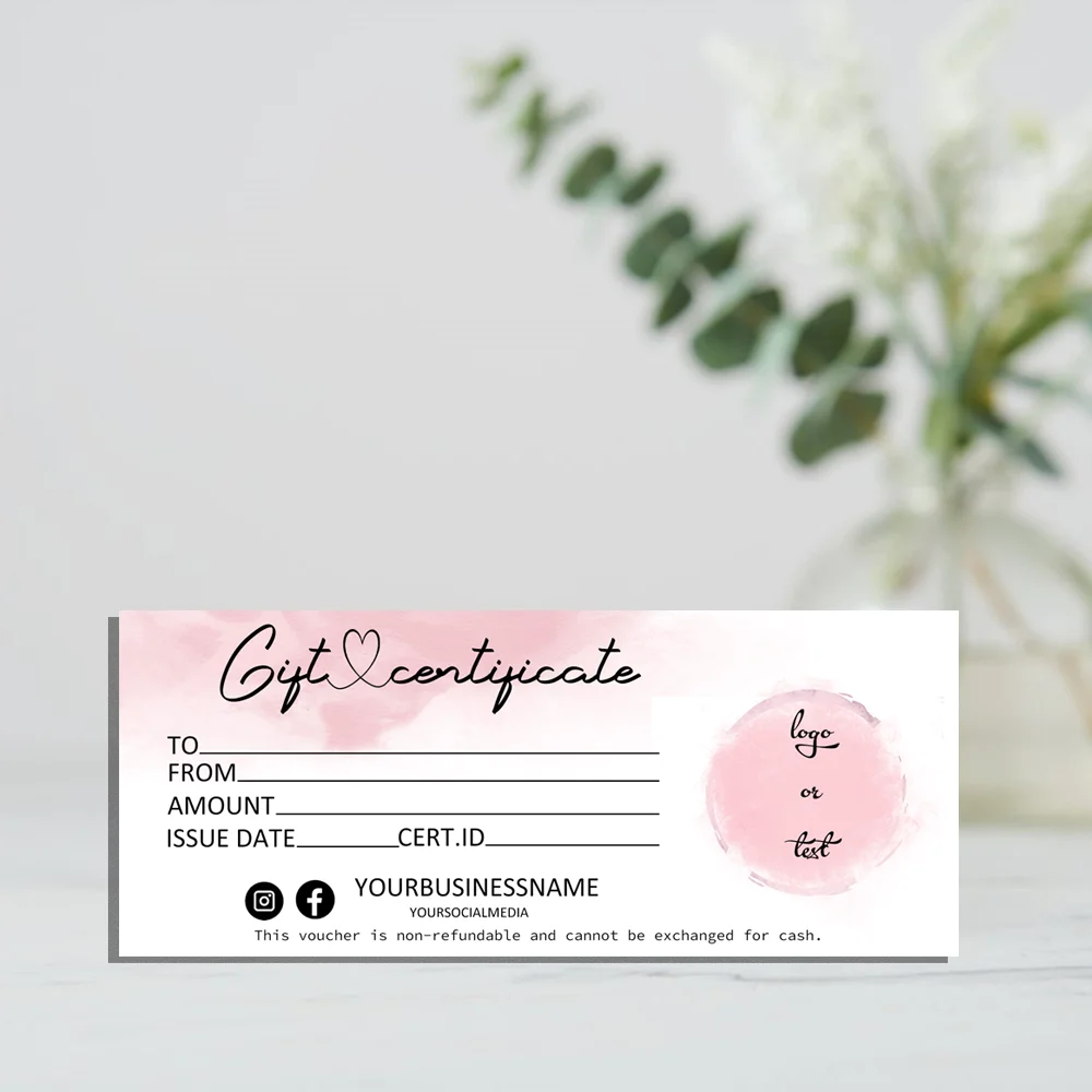 Фото Подарочная сертификат с логотипом ADD Your LOGO, Подарочный сертификат персикового коралла, Современная подарочная карта из розового золота, Подарочный сертификат с добавлением логотипа в социальных сетях №5
