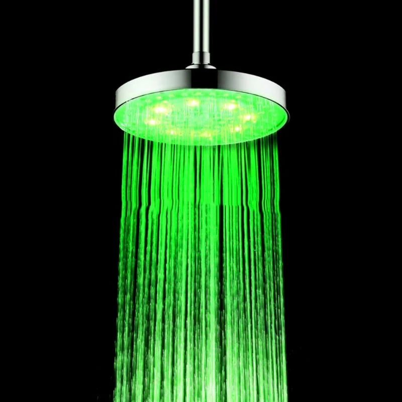 

8 Inch Round Rainfall LED Shower Head 7 Colors Flash Light Automatic Changing Romantic Light Home Bathroom Top Overhead P15D