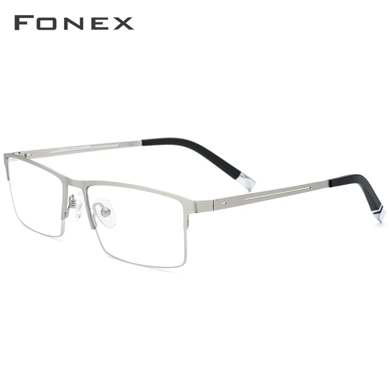 Очки из FONEX сплава, полуквадратные очки для близорукости, оправы для очков по рецепту, мужские новые полуоправы, оптические оправы, очки 8825 - Цвет оправы: Серебристый
