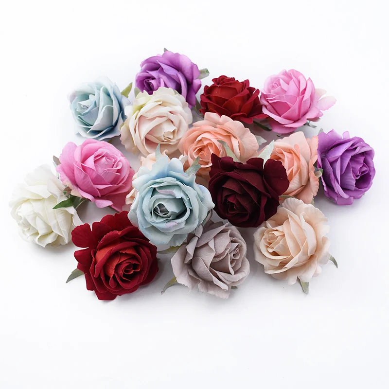 2Pcs 6CM Flannel Roses Head Diy Gifts Box Cheap Artificial Flowers for Home Decor Wedding Bridal Accessories Clearance Navidad