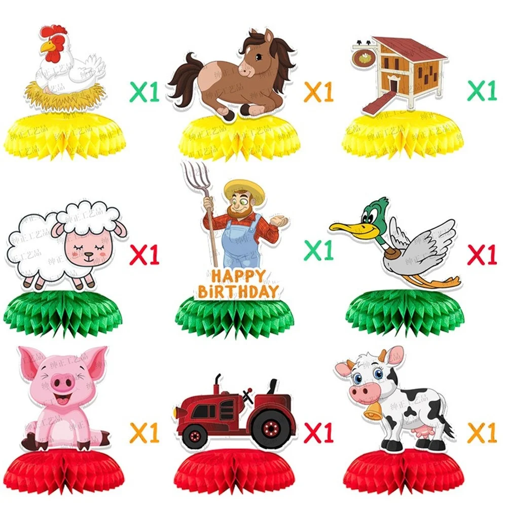 9 шт./лот ферма свинка корова трактор сотовый шар настольное украшение соты